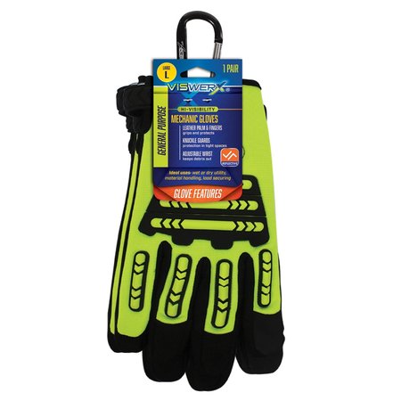 VISWERX Hi-Vis Mechanic Glove-Adj Wrist& Knuckle Guards LG 127-11042